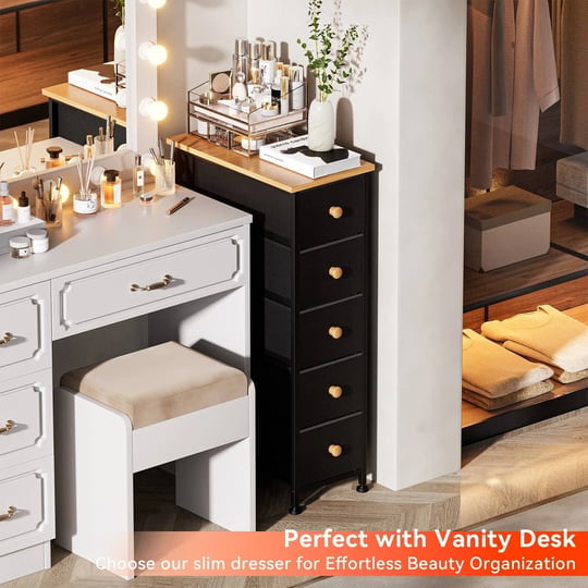 5-narrow-drawers-dresser-for-bedroom-bathroom-vanity-black-wood-top-5-drawer-1