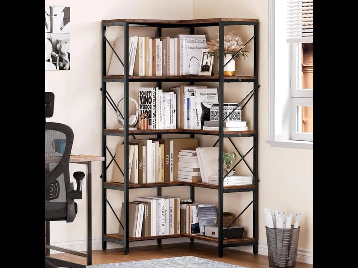 5-tier-l-shaped-corner-bookcase-large-display-rack-storage-bookshelf-in-rustic-brown-black-1