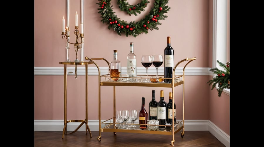 Our bar cart with wine rack combines elegant storage with practical functionality, featuring stylish display shelves and durable construction for your favorite beverages.