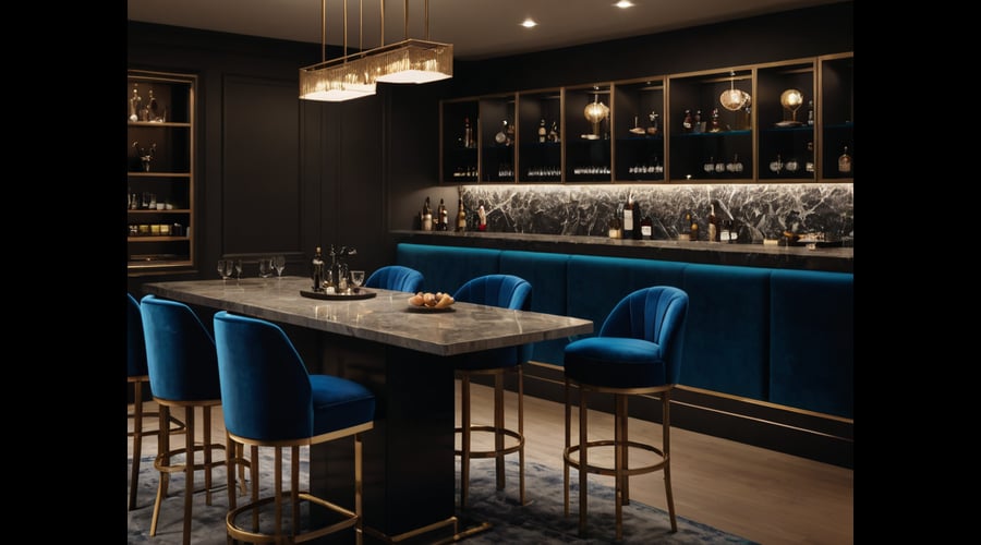 A curated selection of blue velvet bar stools that blend plush comfort with elegant design, perfect for transforming your bar area into a stylish gathering spot.