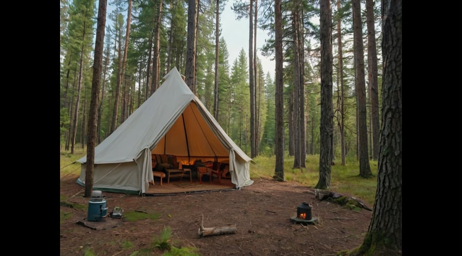 A canvas tent with stove jack combines outdoor comfort with practical functionality.