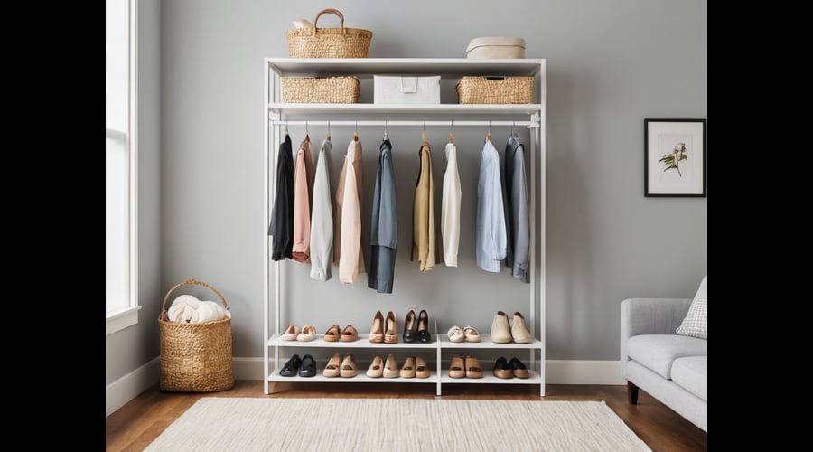 Ditch the bulky closet organizers for a sleek shelf with rod system that maximizes vertical space while keeping your clothes and accessories pristine.
