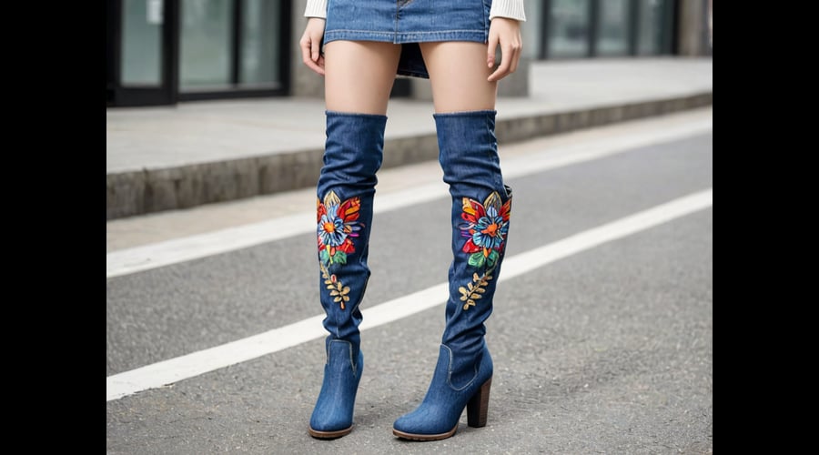 Notable brands and styles of denim thigh-high boots, comparing key features like durability, comfort, and style options.