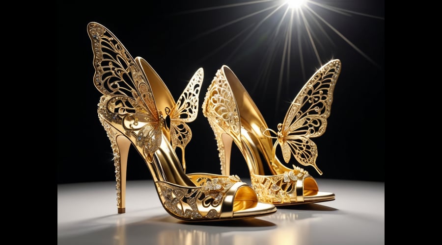 Dazzle at every event in these gold butterfly heels, combining elegant design with sophisticated sparkle.