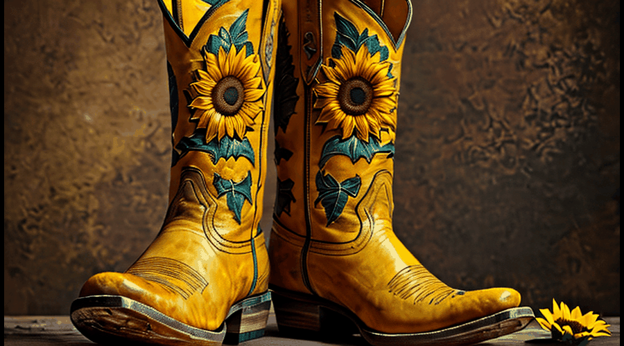 An adorable roundup of sunflower cowboy boots featuring various styles and sizes suitable for both kids and adults.