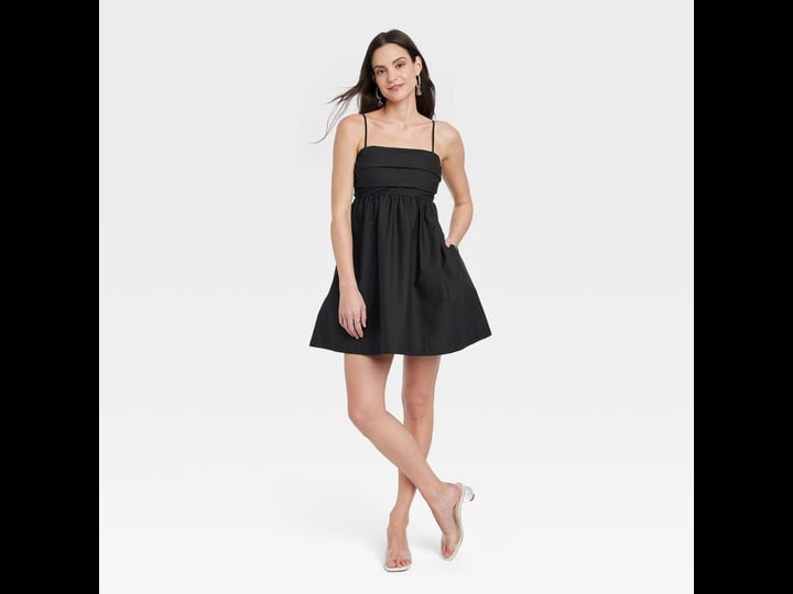 a-new-day-womens-ruched-babydoll-dress-with-pockets-black-size-xl-1