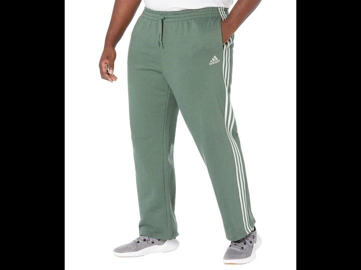 adidas-mens-essentials-fleece-open-hem-3-stripes-pants-medium-green-oxide-linen-green-1
