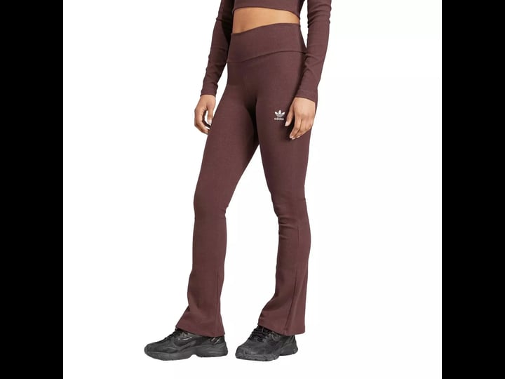 adidas-originals-womens-essentials-ribbed-flared-jogger-pants-brown-size-large-1