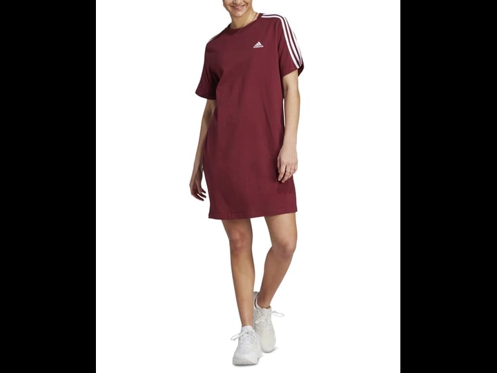 adidas-womens-essentials-3-stripes-single-jersey-boyfriend-t-shirt-dress-red-size-small-cotton-1
