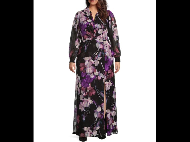 adrianna-papell-plus-size-long-sleeve-polo-neck-floral-print-chiffon-shirt-dress-womens-22w-black-mu-1