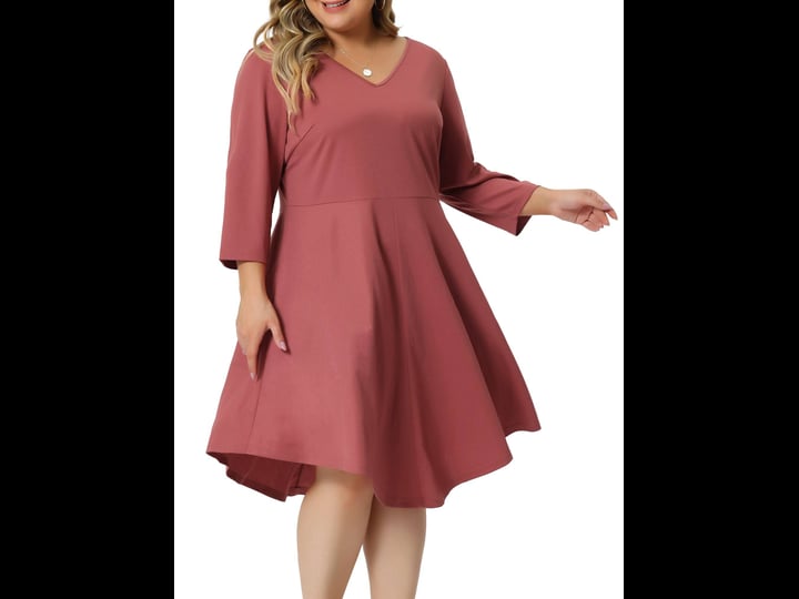 agnes-orinda-womens-plus-size-v-neck-3-4-sleeve-casual-swing-loose-a-line-dresses-pink-3x-1