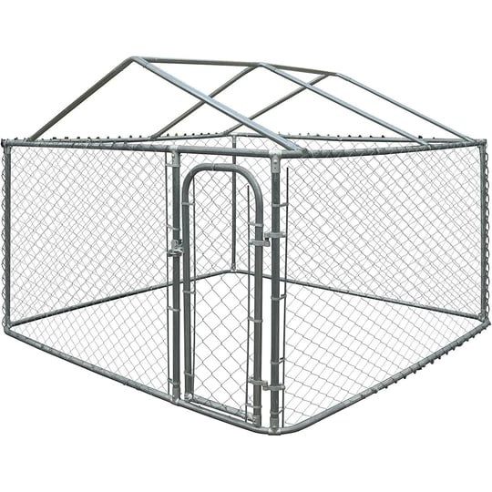 aleko-dk7x7x4rf-dog-kennel-7-5-x-7-5-x-4-feet-diy-chain-link-box-kennel-with-roof-frame-1