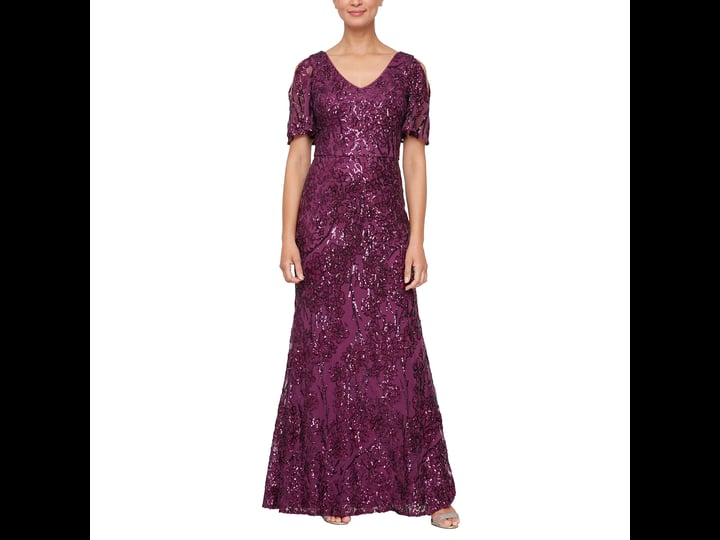 alex-evenings-v-neck-sequin-dress-with-cold-shoulder-flutter-sleeve-plum-13