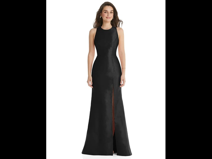 alfred-sung-jewel-neck-bowed-open-back-trumpet-dress-with-front-slit-d824-black-5