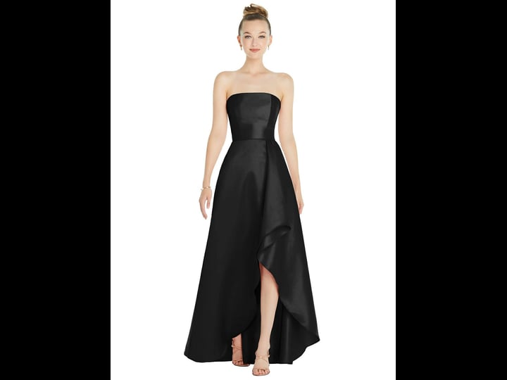 alfred-sung-womens-strapless-satin-gown-with-draped-front-slit-and-pockets-black-19
