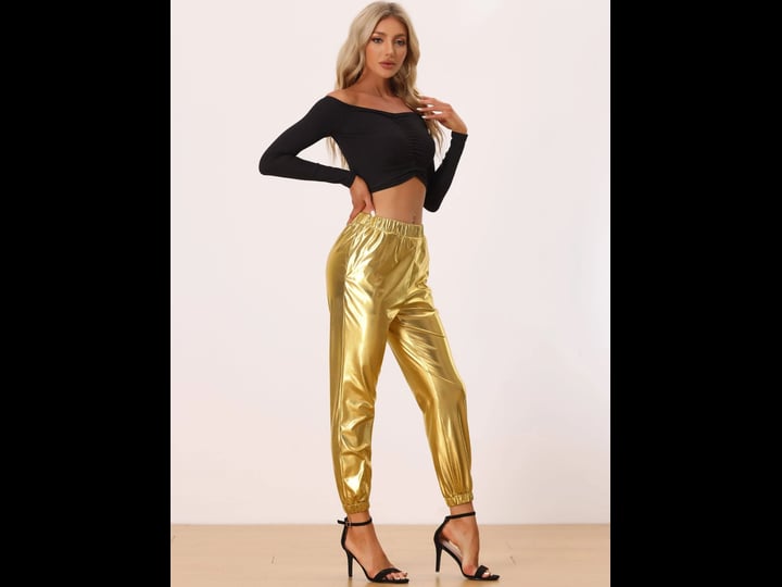 allegra-k-metallic-trousers-shiny-sparkle-elastic-waist-holographic-pants-champagne-gold-s-1