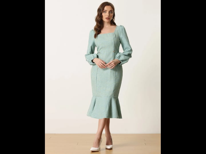 allegra-k-womens-tweed-plaid-square-neck-lantern-sleeve-ruffle-trim-mermaid-midi-dress-light-green-m-1