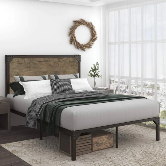 allewie-queen-size-bed-frame-with-wood-headboard-metal-platform-frame-with-strong-slats-and-rivet-de-1
