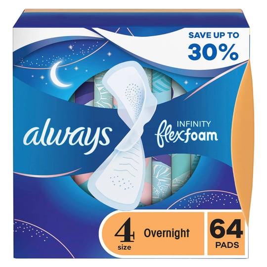 always-infinity-flexfoam-overnight-pads-with-wings-unscented-size-4-64-ct-1