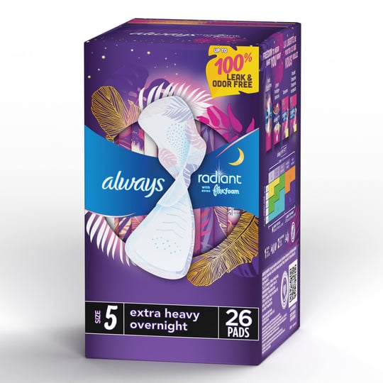 always-radiant-flexfoam-pads-size-5-extra-heavy-overnight-absorbency-with-wings-26-ct-1