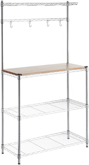 amazonbasics-kitchen-storage-bakers-rack-with-table-wood-chrome-1
