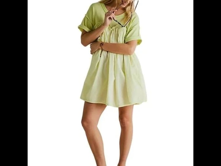 amiliee-womens-mini-dress-short-sleeve-solid-color-frill-trim-puffy-dress-size-medium-green-1