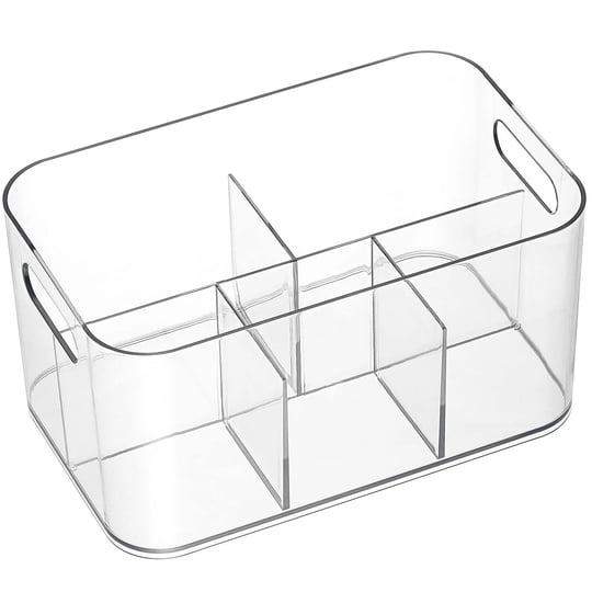 aozita-5-compartment-clear-plastic-bin-divided-art-supplies-cosmetic-makeup-caddy-organizer-multiuse-1