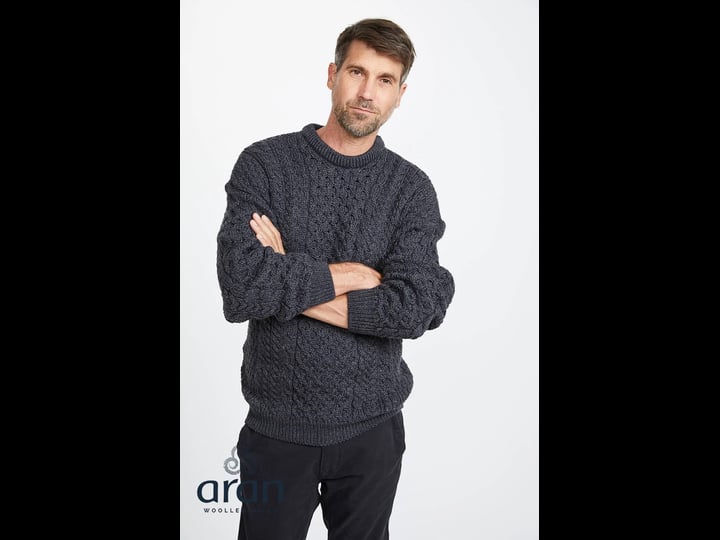aran-merino-wool-charcoal-crew-neck-sweater-m-1