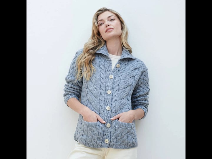 aran-woollen-mills-ladies-buttoned-cabled-cardigan-womens-size-large-gray-1