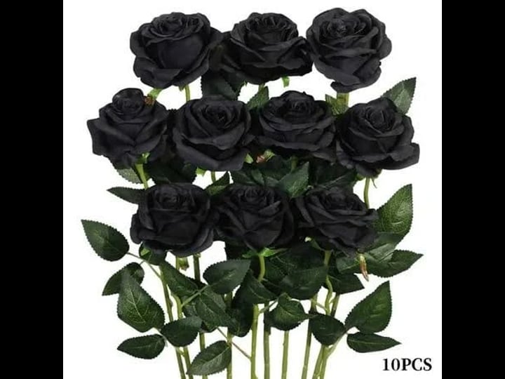 artificial-silk-black-rose-flower-bouquet-wedding-party-home-decor-pack-of-10-black-1