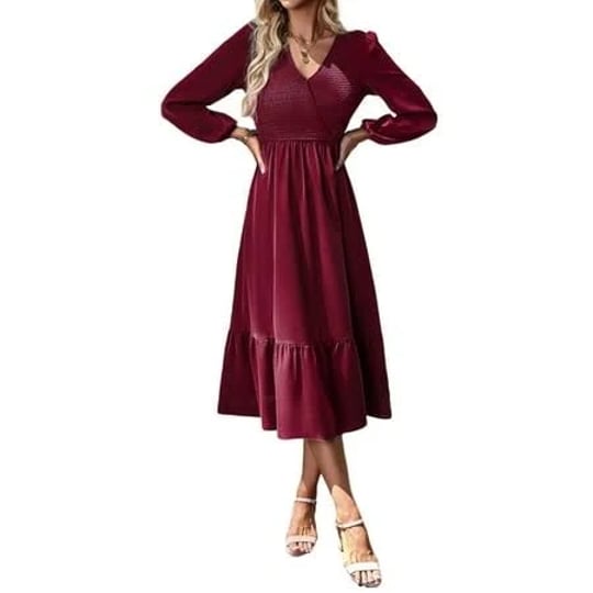 arvbitana-women-maternity-long-dress-solid-color-long-sleeve-a-line-dress-v-neck-ruffled-hem-loose-s-1