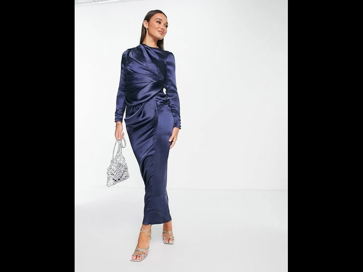 asos-design-drape-long-sleeve-satin-gown-in-navy-1