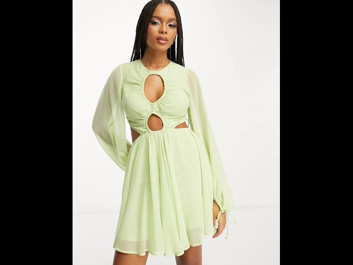 asos-design-long-sleeve-cutout-skater-dress-khaki-green-1