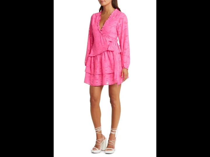 asos-design-long-sleeve-jacquard-wrap-dress-in-pink-1