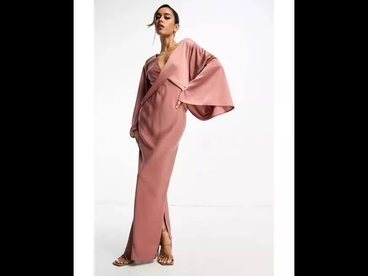 asos-design-long-sleeve-satin-dress-in-brown-at-nordstrom-size-0-us-1