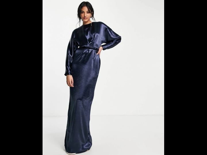 asos-design-long-sleeve-satin-gown-in-navy-1