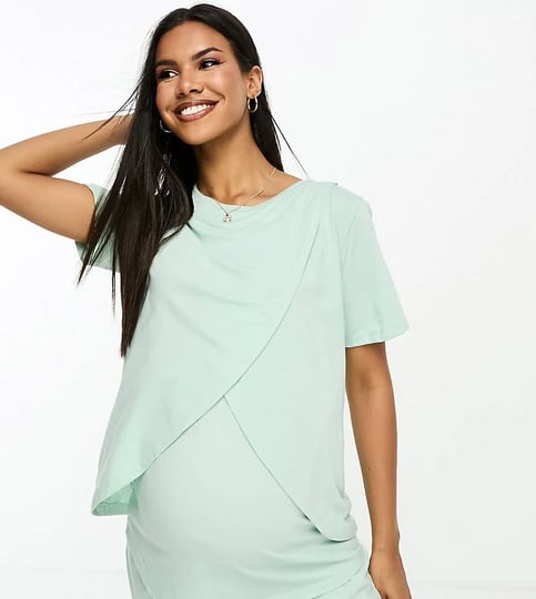 asos-design-maternity-exclusive-mix-match-cotton-nursing-pajama-tee-in-sage-green-1