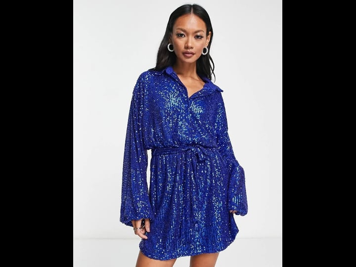 asos-design-oversized-sequin-mini-shirt-dress-with-belt-in-blue-1