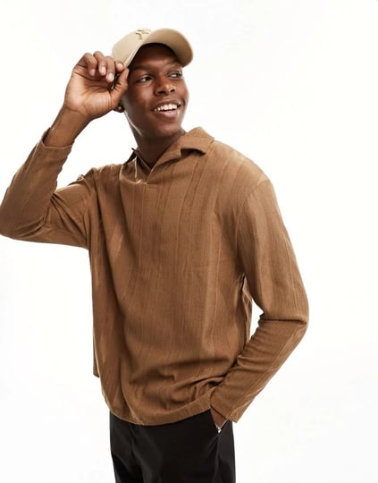 asos-design-relaxed-fit-long-sleeve-polo-in-brown-1