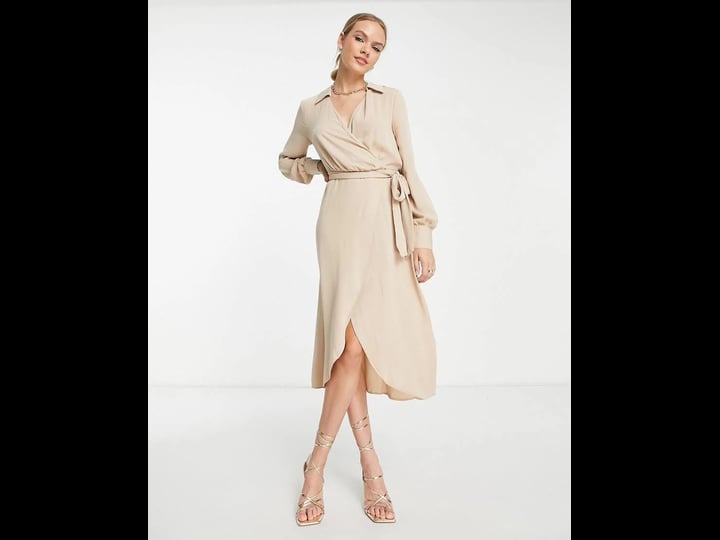 asos-design-spread-collar-long-sleeve-wrap-midi-dress-in-stone-at-nordstrom-size-4-us-1