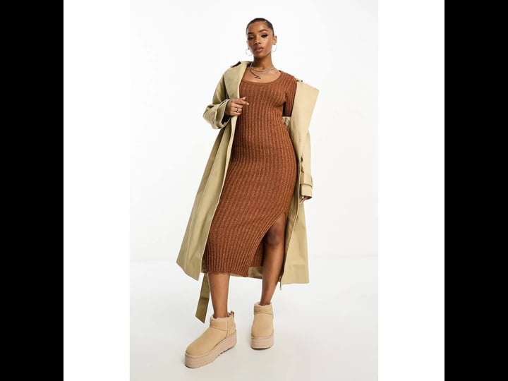 asos-design-square-neck-knit-midi-dress-in-textured-yarn-in-brown-neutral-1