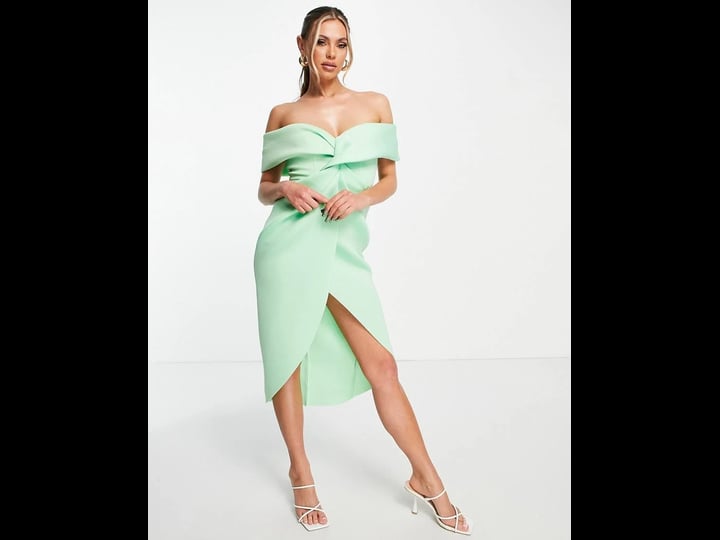 asos-design-twist-front-off-the-shoulder-midi-dress-in-medium-green-1