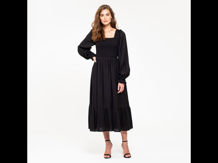 august-sky-womens-ruched-long-sleeve-midi-dress-rd2052-black-medium-1