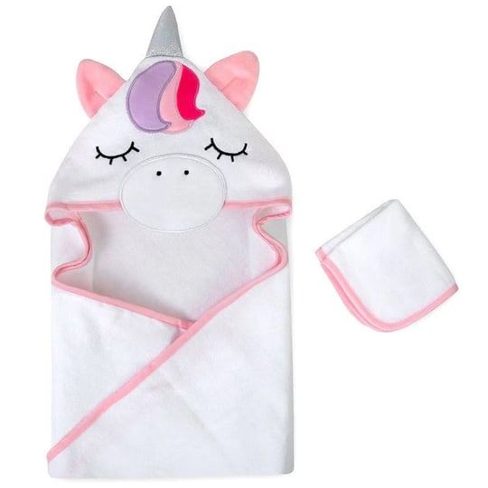 baby-essentials-rainbow-unicorn-hooded-towel-washcloth-set-white-1