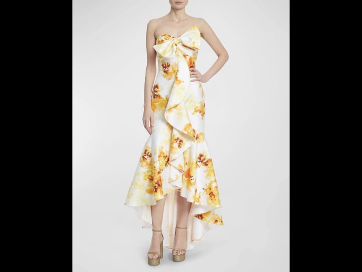 badgley-mischka-strapless-floral-high-low-mermaid-dress-yellow-1