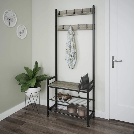 ballucci-coat-stand-shoe-rack-bench-with-9-adjustable-metal-hooks-entryway-hall-tree-storage-shelf-o-1