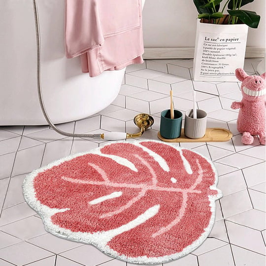 befocus-pink-bath-mat-cute-leaf-bath-mats-for-bathroom-absorbent-non-slip-leaf-shaped-bath-rug-machi-1