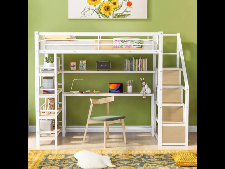 bellemave-twin-loft-bed-with-desk-metal-loft-bed-with-bookcase-storage-staircase-and-4-tier-shelves--1