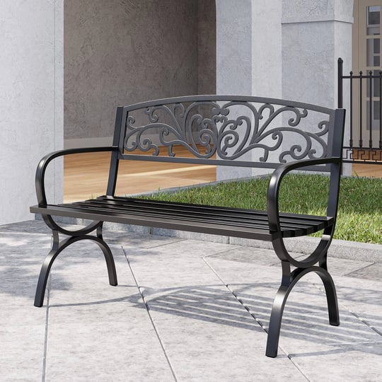 belleze-50-garden-backyard-bench-metal-black-1