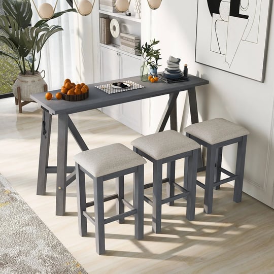 bestcosty-multipurpose-kitchen-dining-bar-table-set-with-3-upholstered-stools-gray-1